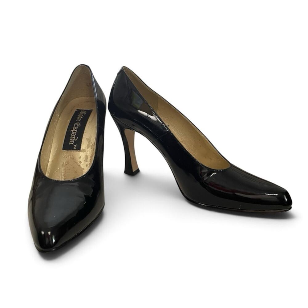 Vintage Moda Espana Patent Leather Heels Pumps Size 7.5 M Women Black Classic